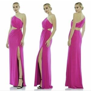 Mac Duggal One Shoulder Ruched Cut Out Jersey Gown Dress US Size 2 Magenta